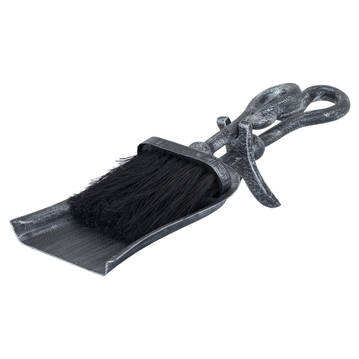 Silver Brushed Steel Crook Top Hearth Tidy Set - Reposing
