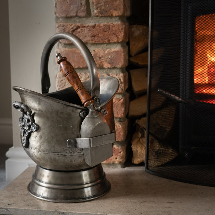 Antique Pewter Coal Bucket with Shovel - Reposing