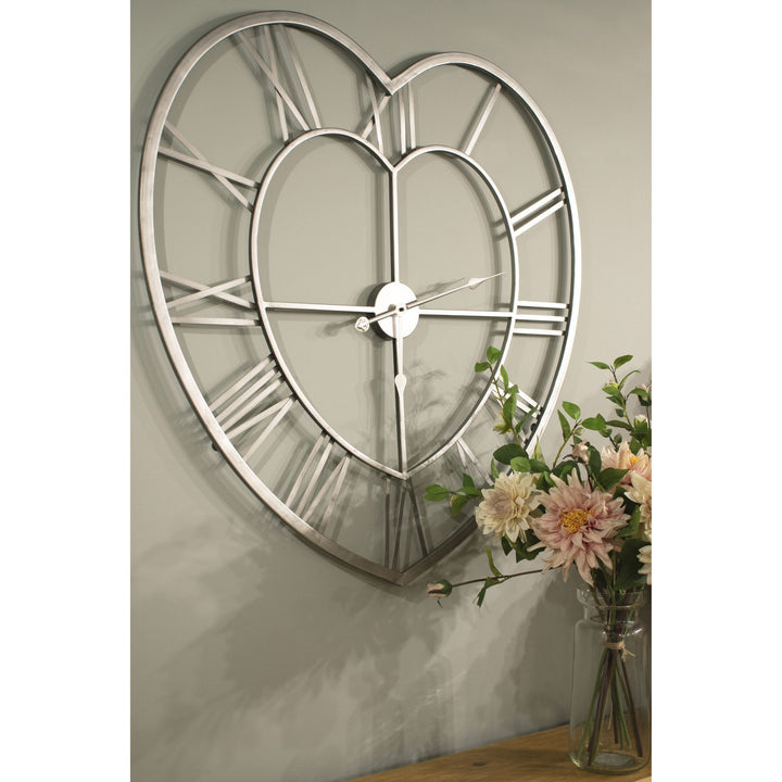 Silver Heart Skeleton Wall Clock - Reposing