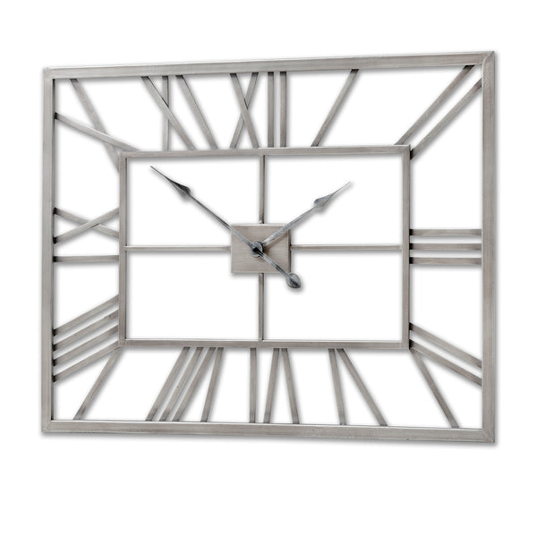 Silver Rectangular Skeleton Wall Clock - Reposing