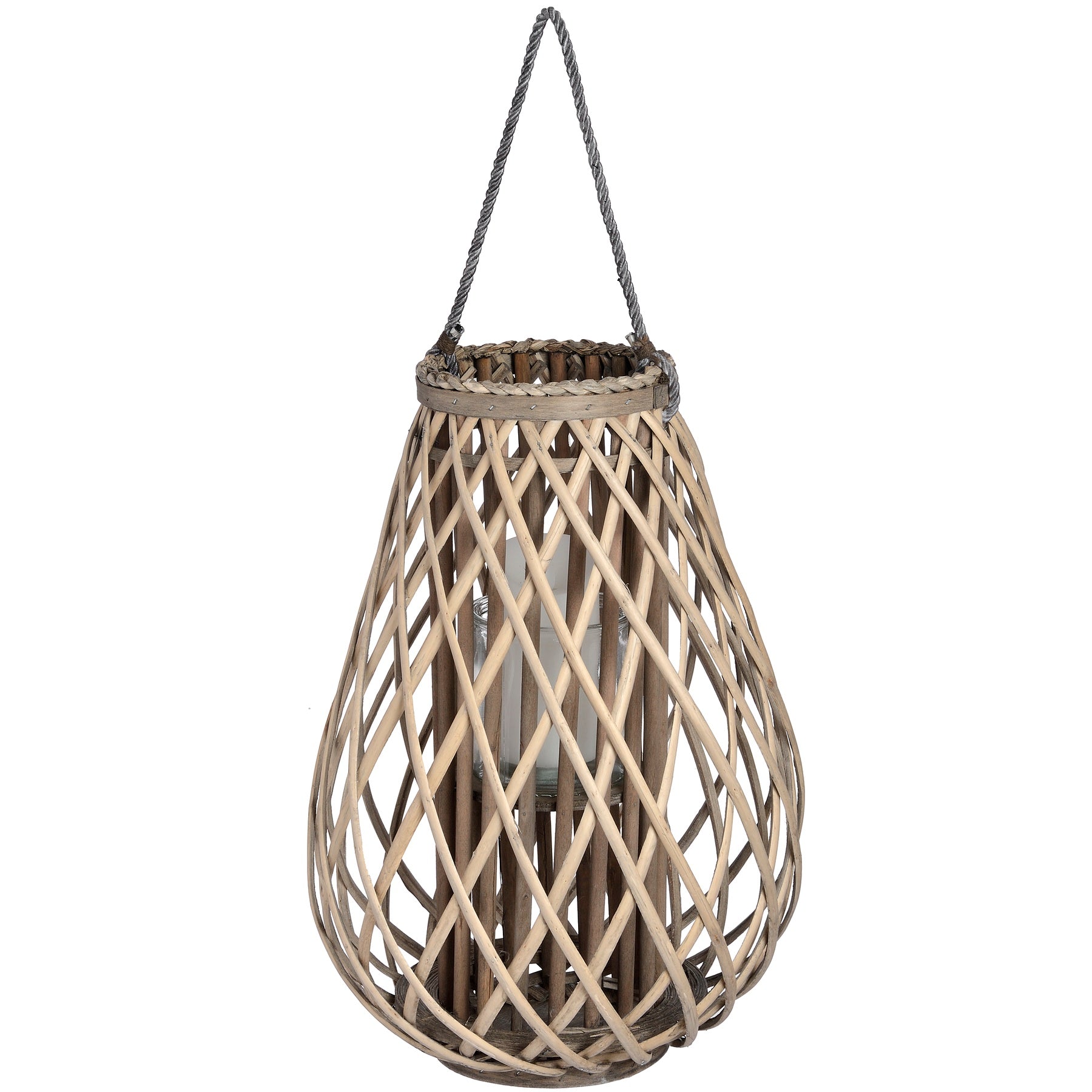 Reposing V Large Wicker Bulbous Lantern