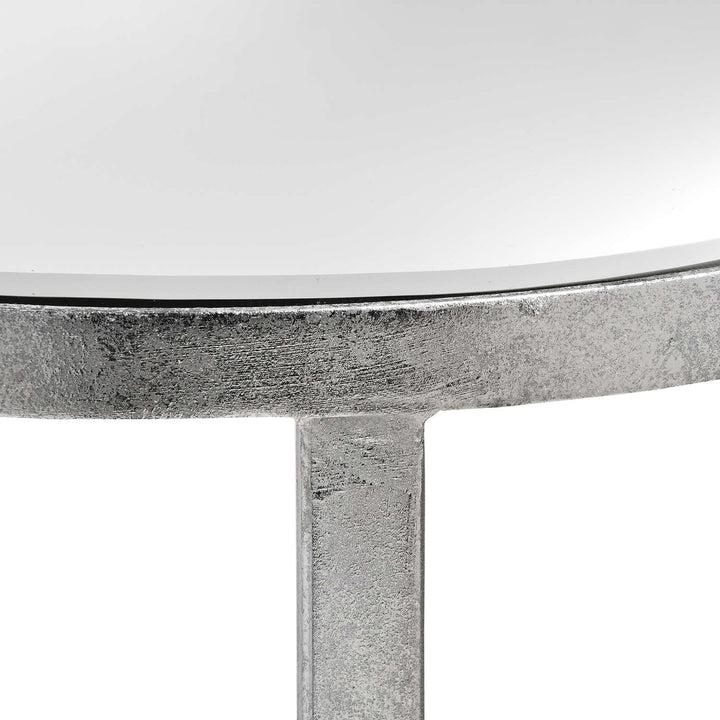 Mirrored Silver Half Moon Table With Cross Detail - Reposing