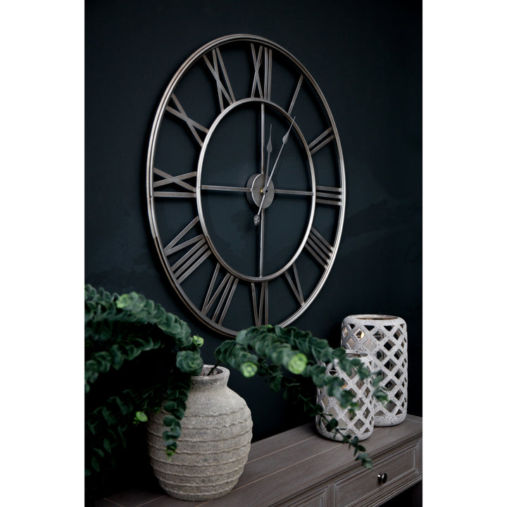 Large Silver Foil Skeleton Wall Clock - Reposing