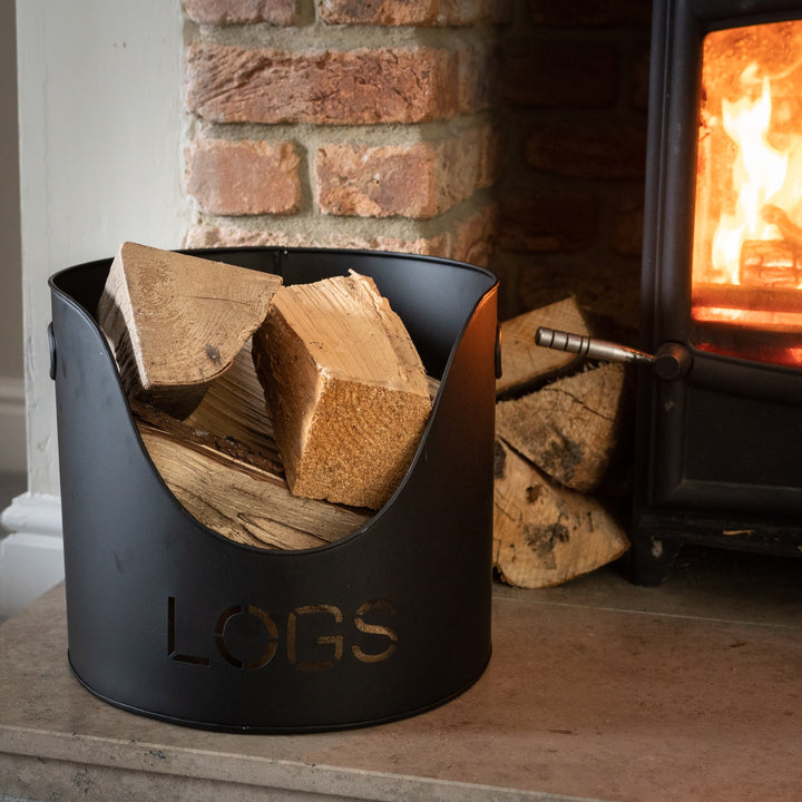 Black Finish Logs And Kindling Buckets & Matchstick Holder - Reposing