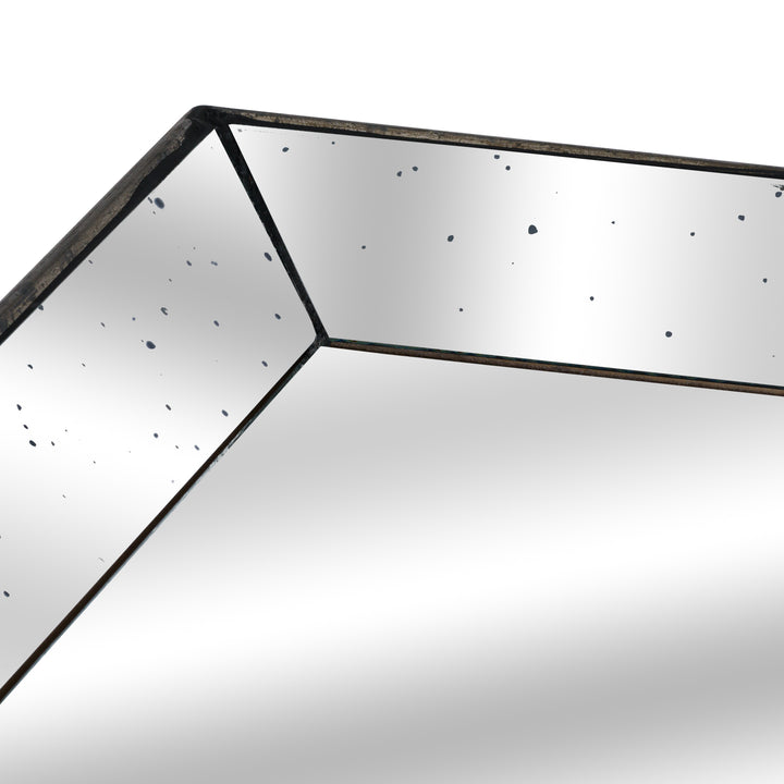 Astor Distressed Mirrored Square Tray W/Wooden Detailing Lge - Reposing