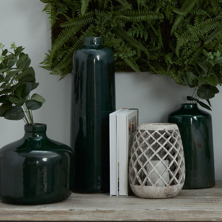 Large Conical Ceramic Lattice Hurricane Lantern - Reposing