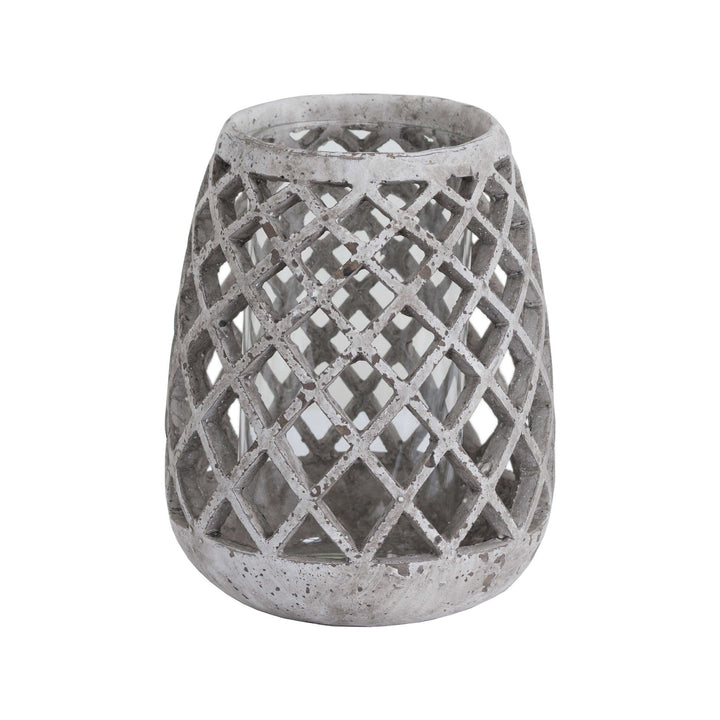 Large Conical Ceramic Lattice Hurricane Lantern - Reposing