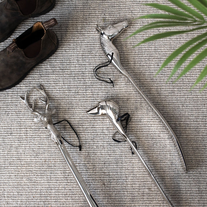 Silver Nickel Stag Head Detail Shoe Horn - Reposing