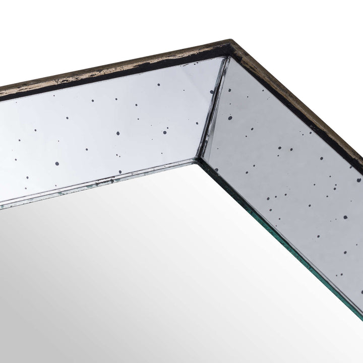 Astor Distressed Mirrored Square Tray W/Wooden Detailing Sml - Reposing