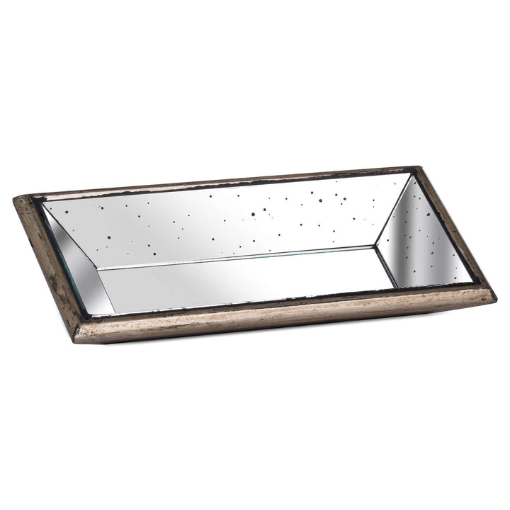 Astor Distressed Mirrored Display Tray With Wooden Detailing - Reposing