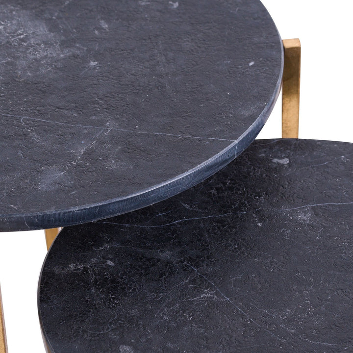 Set Of 2 Gold And Black Marble Tables - Reposing