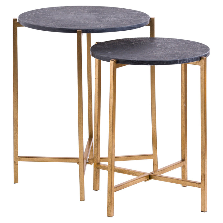 Set Of 2 Gold And Black Marble Tables - Reposing