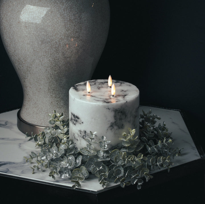Luxe Collection Natural Glow 6x6 Marble Effect LED Candle - Reposing