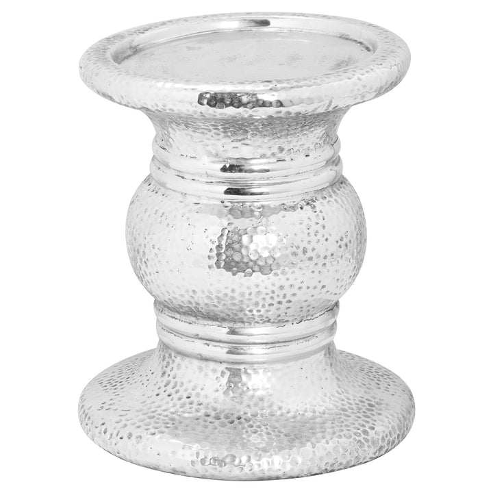 Silver Punch Faced Ceramic Large Candle Holder - Reposing