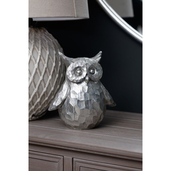 Olive The Large Silver Ceramic Owl - Reposing