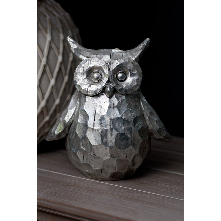 Olive The Large Silver Ceramic Owl - Reposing