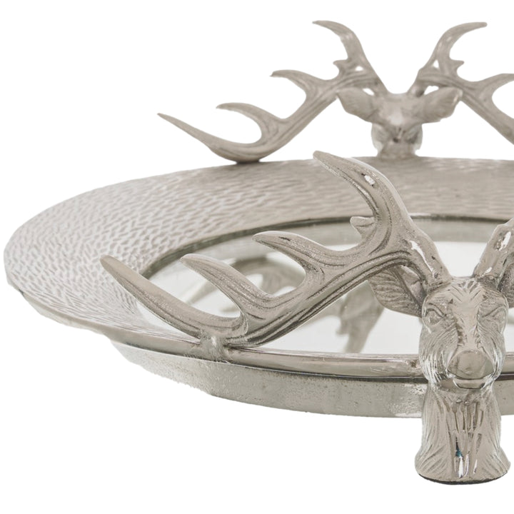 Large Mirrored Tray With Stag Heads - Reposing