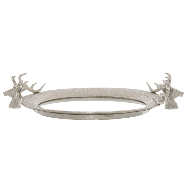 Large Mirrored Tray With Stag Heads - Reposing