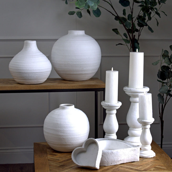 Large Matt White Ceramic Candle Holder - Reposing