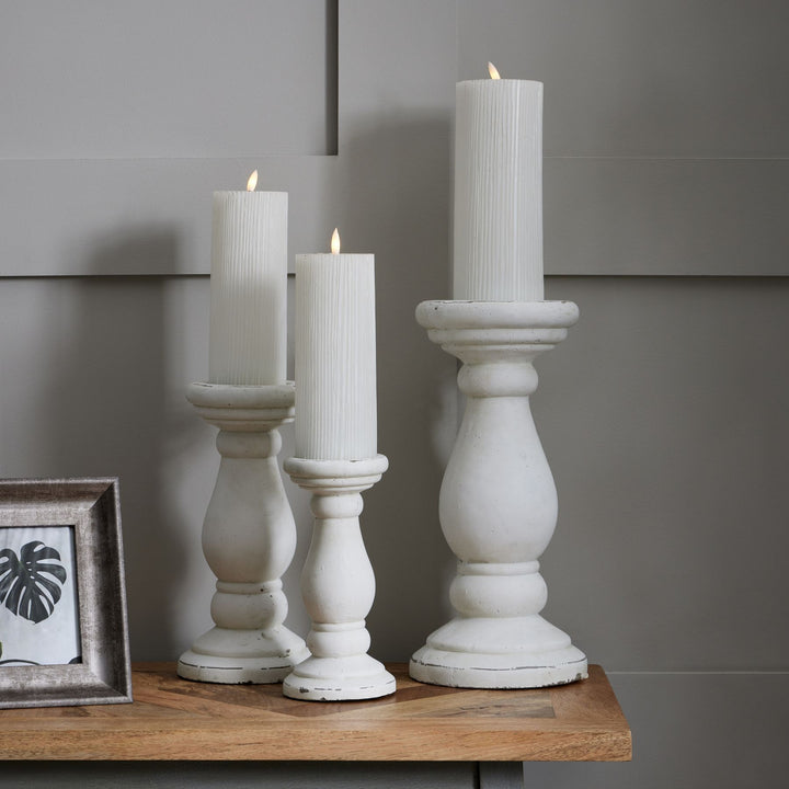 Large Matt White Ceramic Candle Holder - Reposing