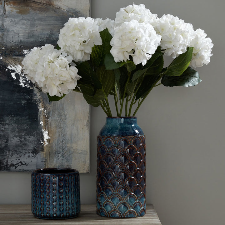 Seville Collection Large Indigo Scalloped Vase - Reposing