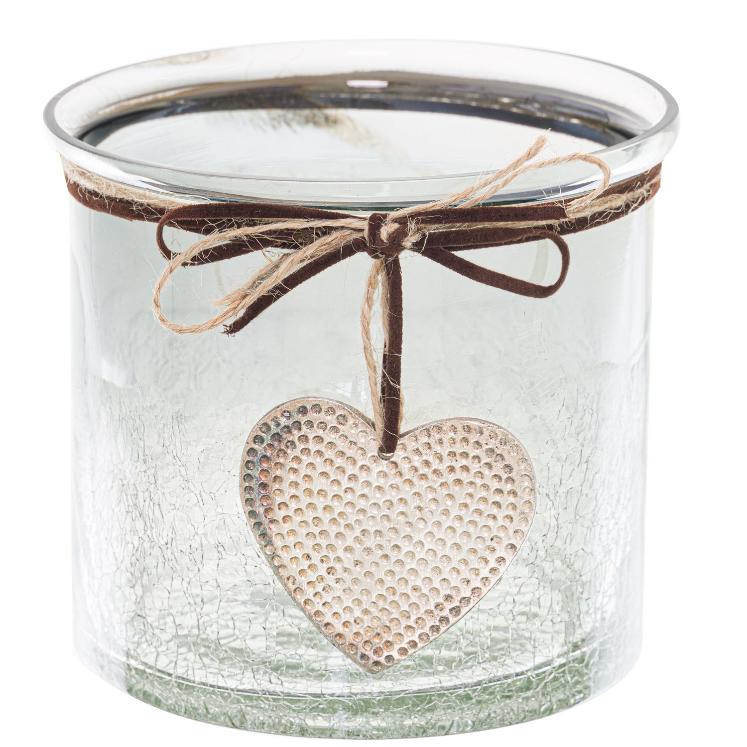 Reposing V Smoked Midnight Crackled Heart Candle Holder