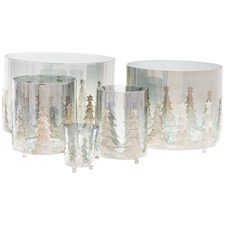 Noel Collection Small Christmas Tree Crackled Candle Holder - Reposing