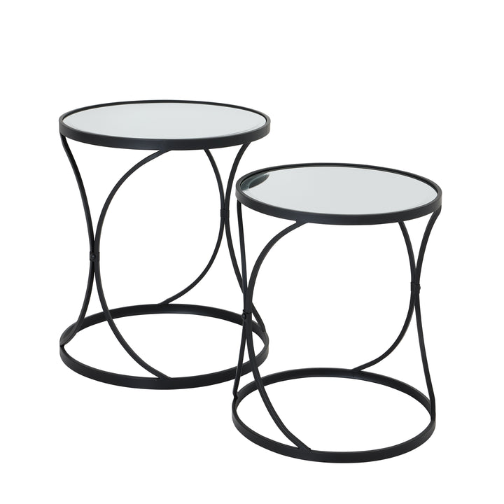 Concaved Set Of Two Black Mirrored Side Tables - Reposing