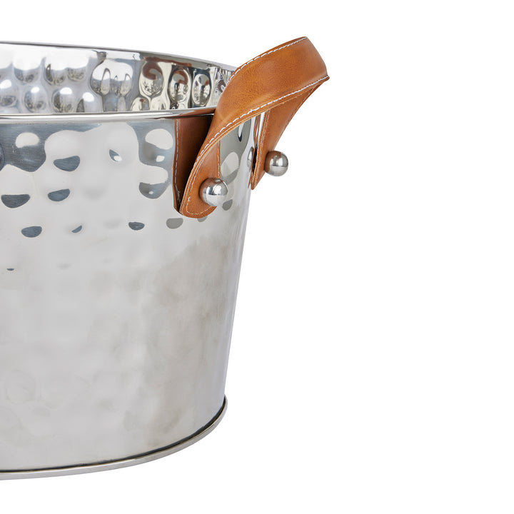 Silver Large Leather Handled Champagne Cooler - Reposing