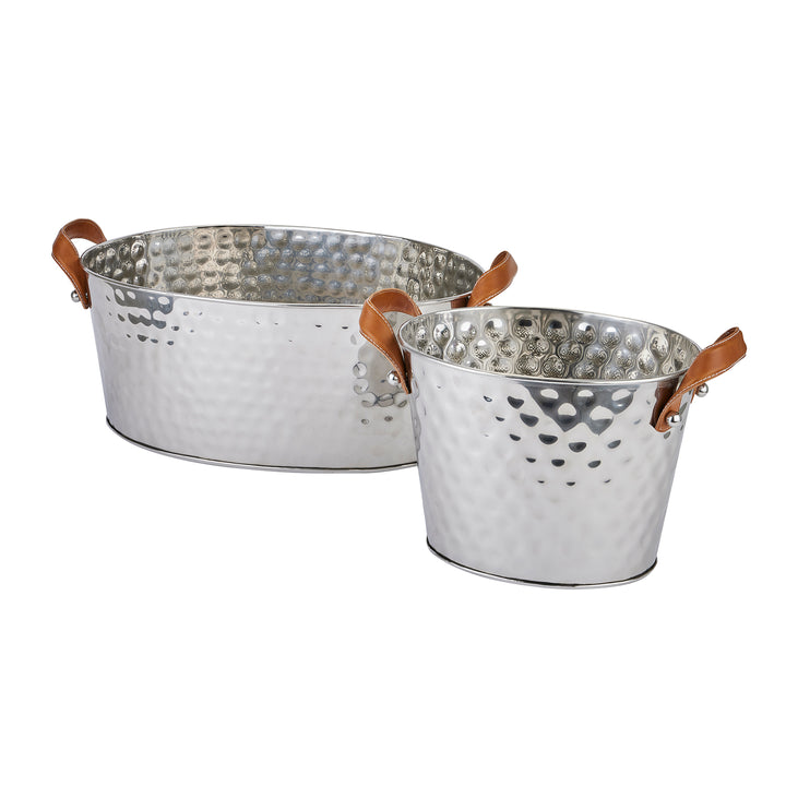 Silver Large Leather Handled Champagne Cooler - Reposing