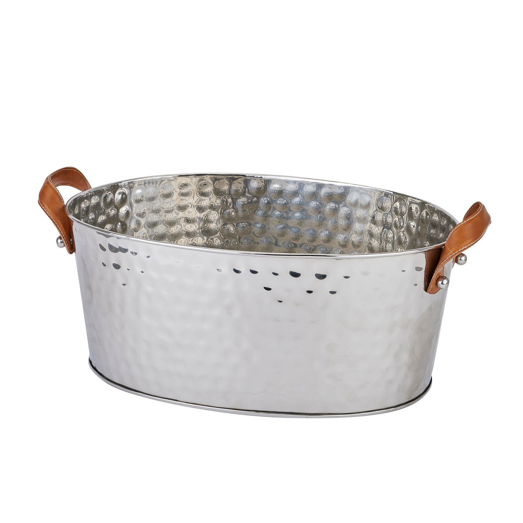 Reposing V Silver Large Leather Handled Champagne Cooler
