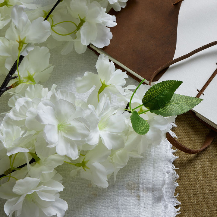 Large White Full Cherry Blossom Stem - Reposing