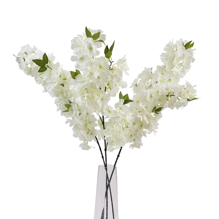 Large White Full Cherry Blossom Stem - Reposing