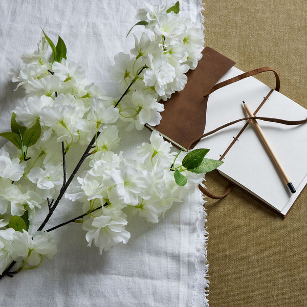 Large White Full Cherry Blossom Stem - Reposing