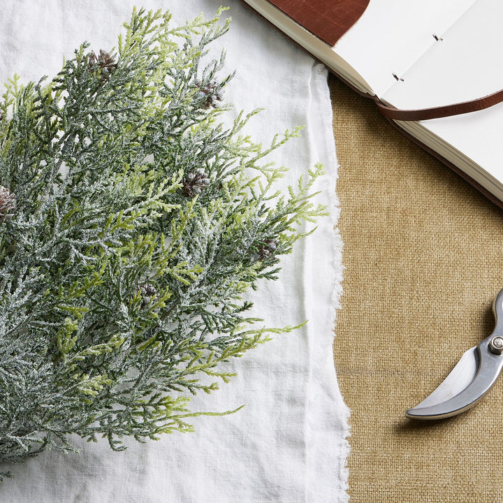 Frosted Pine Spray Stem With Pinecones - Reposing