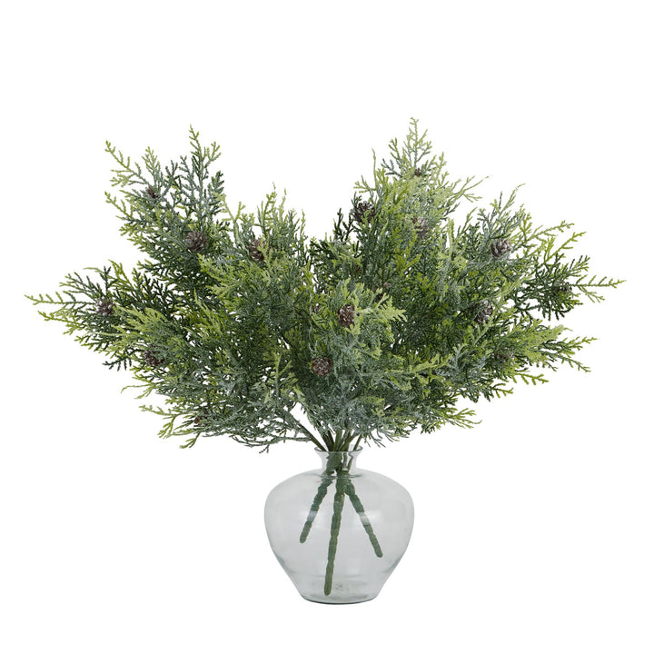 Frosted Pine Spray Stem With Pinecones - Reposing
