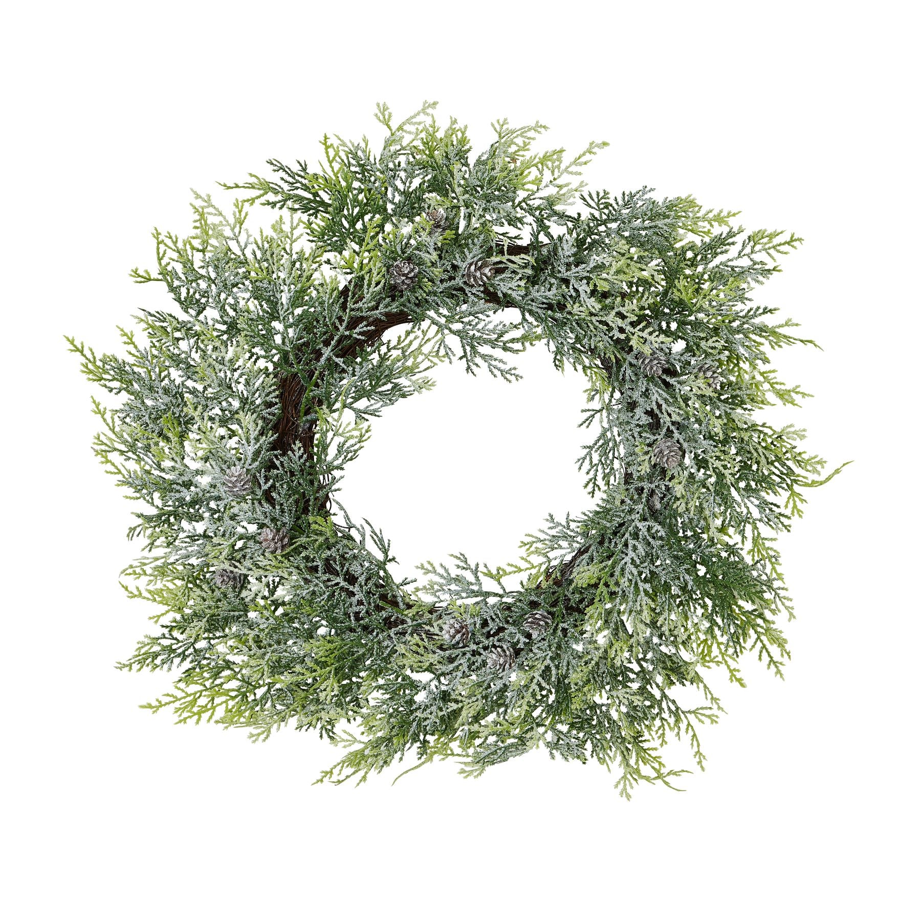 Reposing V Frosted Pine Wreath With Pinecones