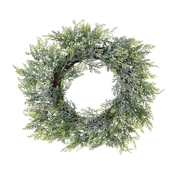 Frosted Pine Wreath With Pinecones - Reposing