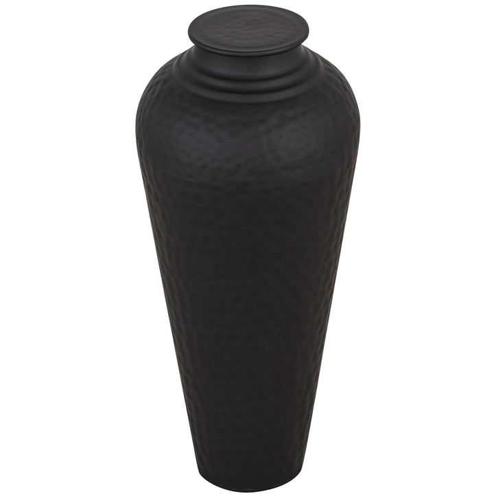 Matt Black Hammered Vase With Lid - Reposing