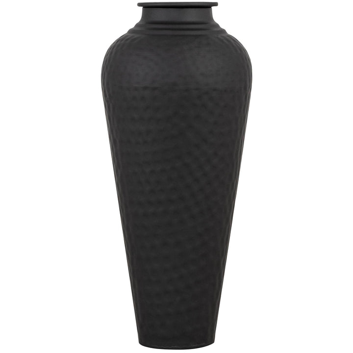 Matt Black Hammered Vase With Lid - Reposing