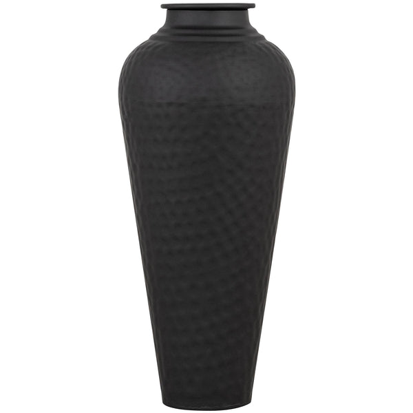 Matt Black Hammered Vase With Lid - Reposing