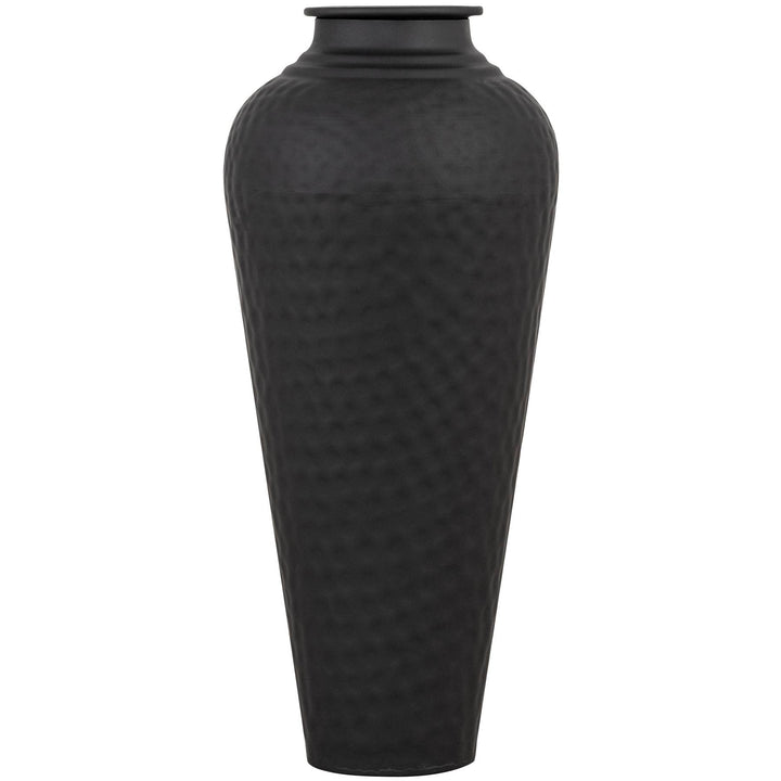 Matt Black Hammered Vase With Lid - Reposing