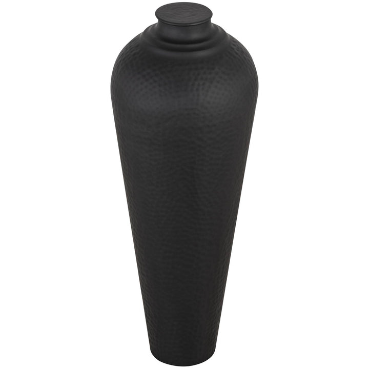 Matt Black Medium Hammered Vase With Lid - Reposing