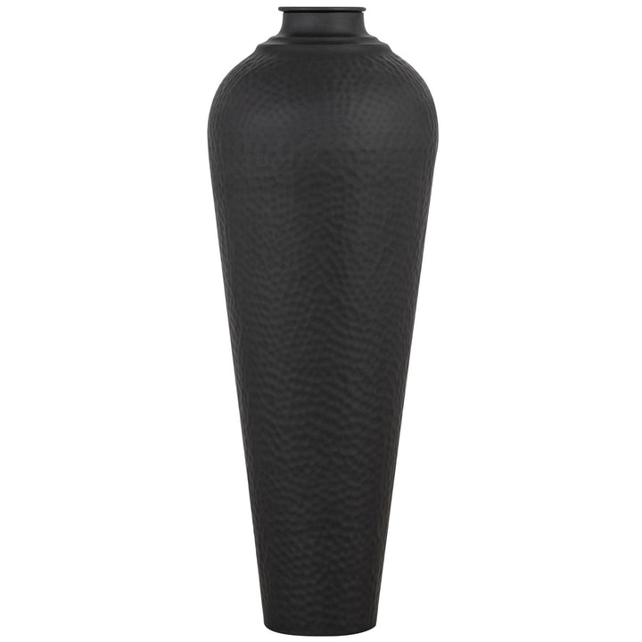 Matt Black Medium Hammered Vase With Lid - Reposing