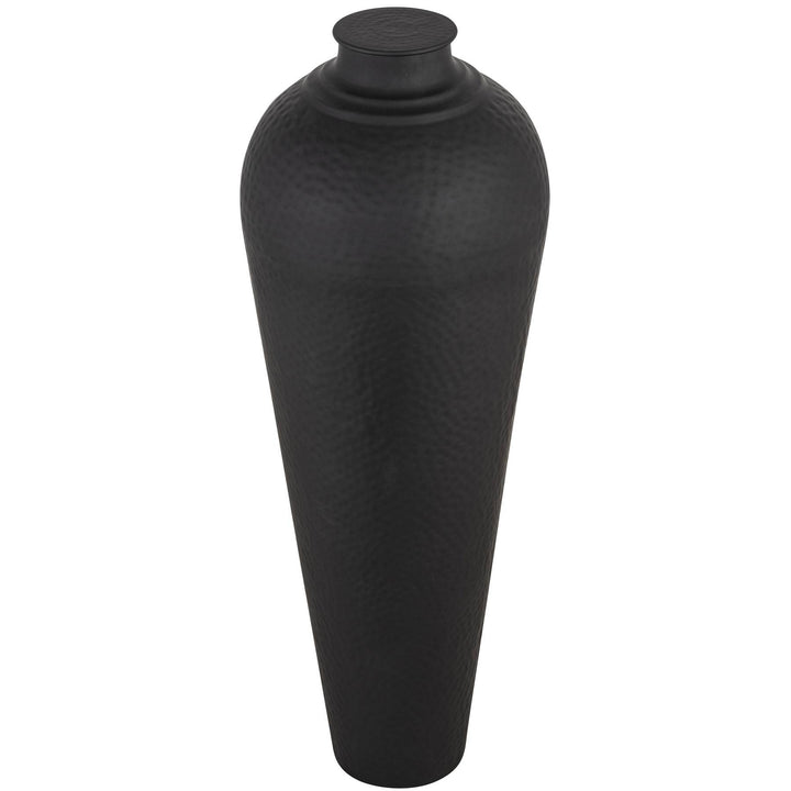Matt Black Large Hammered Vase With Lid - Reposing