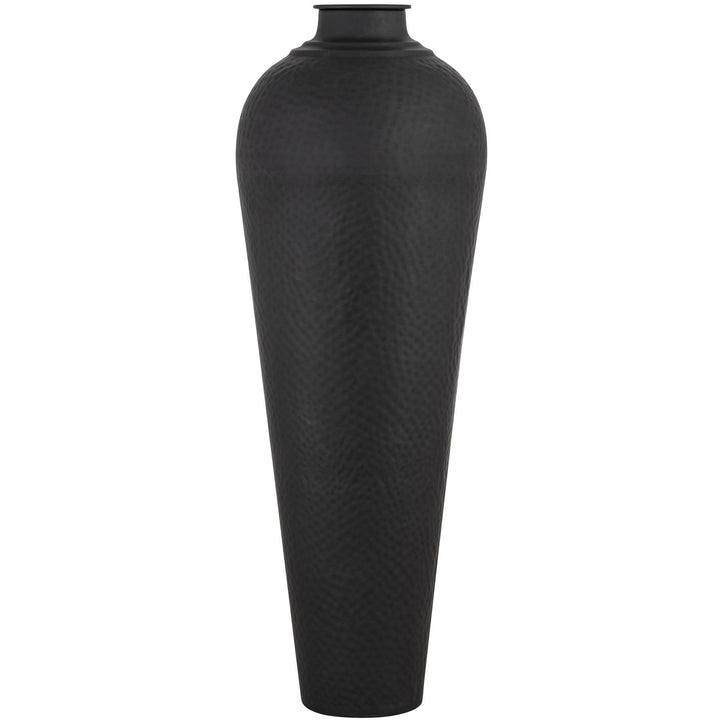 Matt Black Large Hammered Vase With Lid - Reposing