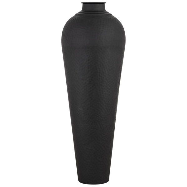 Matt Black Large Hammered Vase With Lid - Reposing