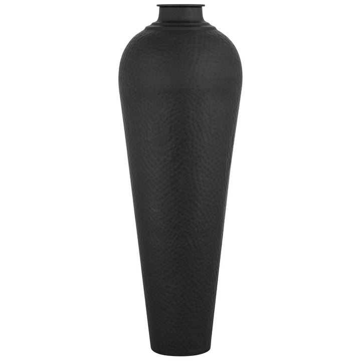 Matt Black Large Hammered Vase With Lid - Reposing