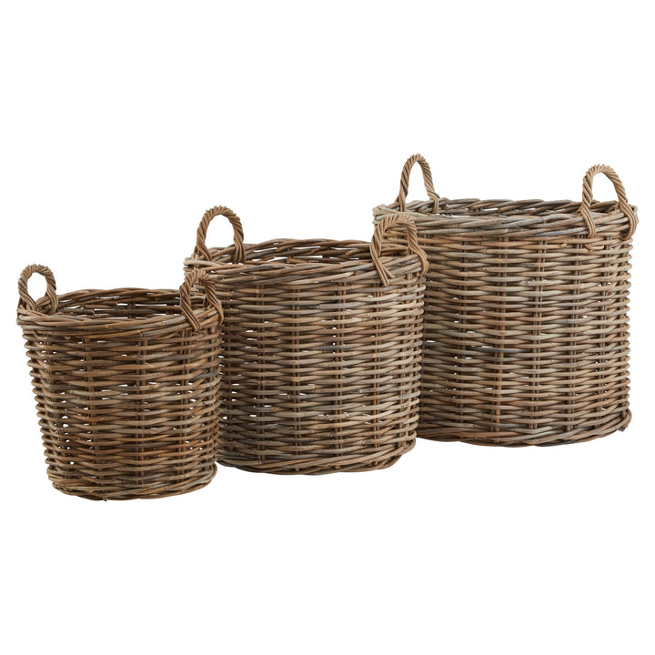 Set of 3 Kubu Rattan Round Storage Baskets - Reposing