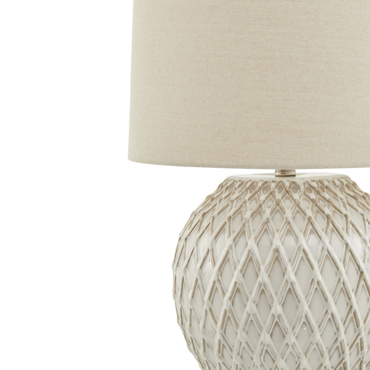 Lattice Ceramic Table Lamp With Linen Shade - Reposing